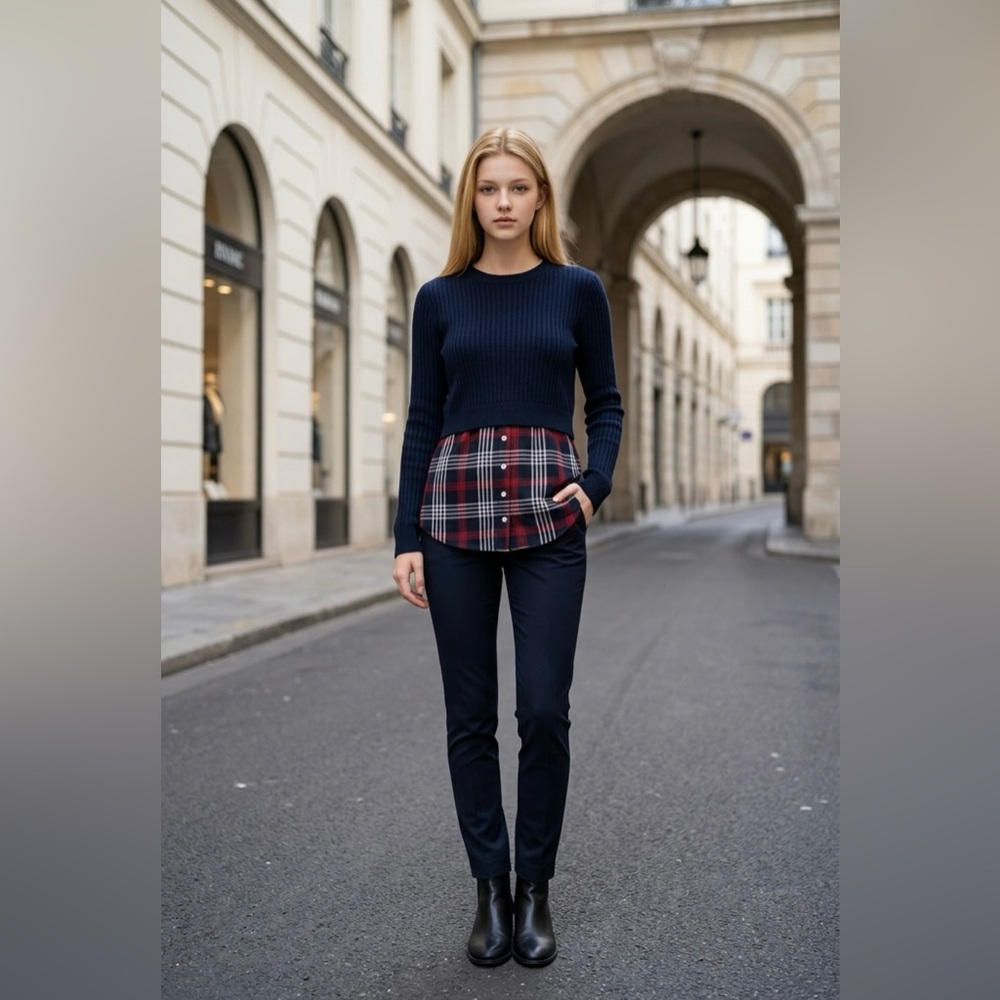 Veronica Beard merino wool plaid print sweater, pre-owned, size S